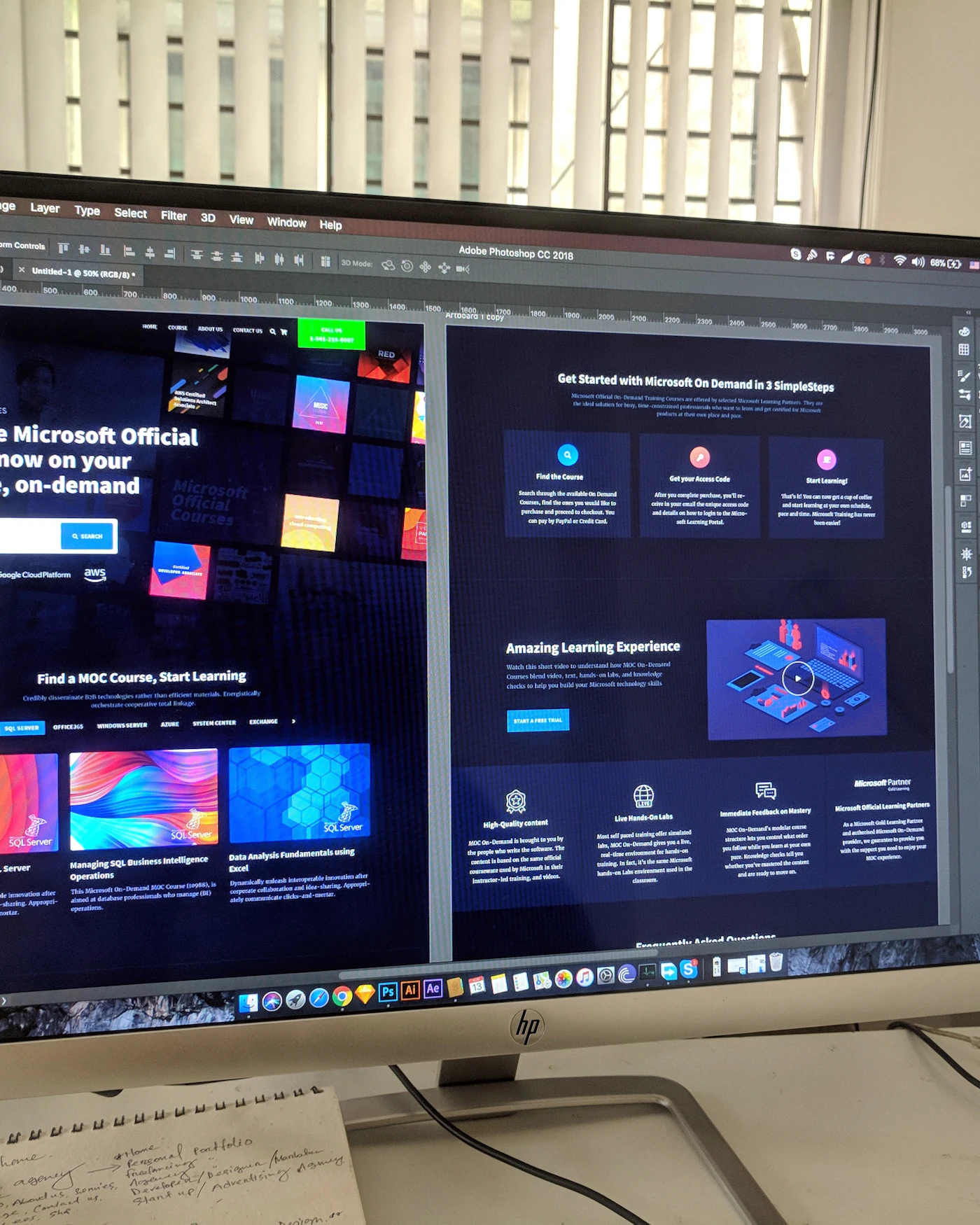 Pantalla con un diseño web en desarrollo